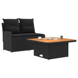 Garden Armrest Sofa with Liftup Table 2 Piece Black PE Rattan - Side View