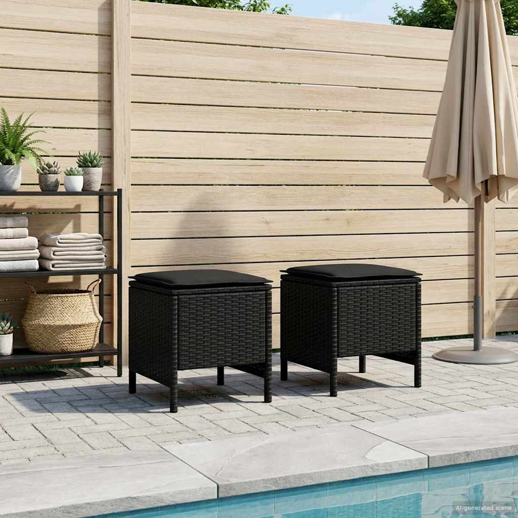 Garden Footstool 2 Piece Black 38 x 38 x 45 cm PE Rattan