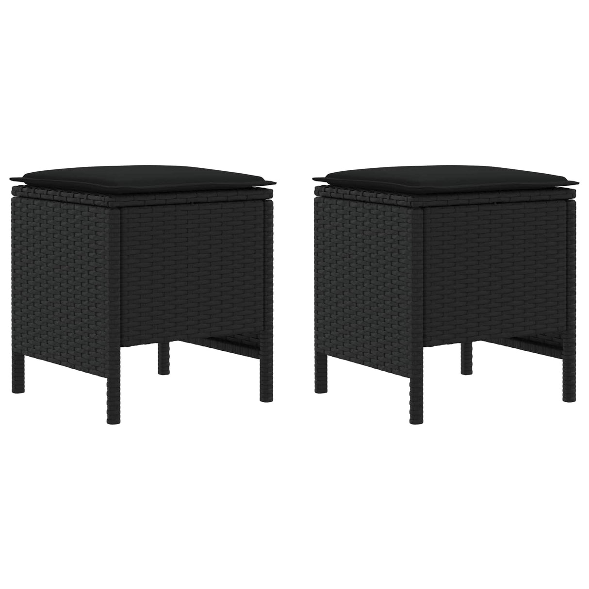Garden Footstool 2 Piece Black 38 x 38 x 45 cm PE Rattan