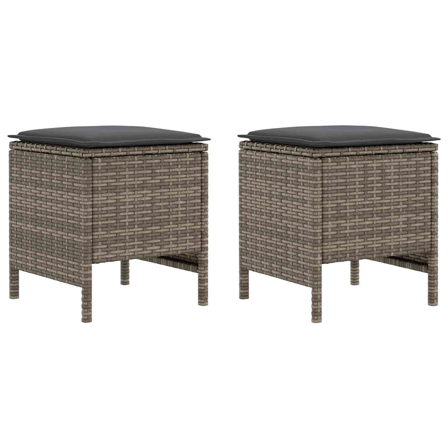 2 pcs Garden Footstool PE Rattan Grey and Dark Grey