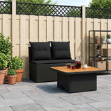 2 Piece Garden middle sofa with lift-up table Poly Rattan Black - Top-Down View
