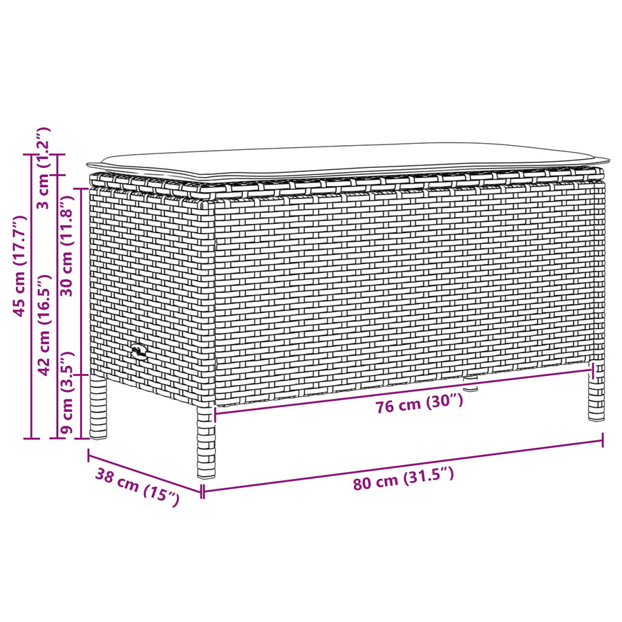 Garden Footstool with Pillow Black 80 x 38 x 45 cm PE Rattan