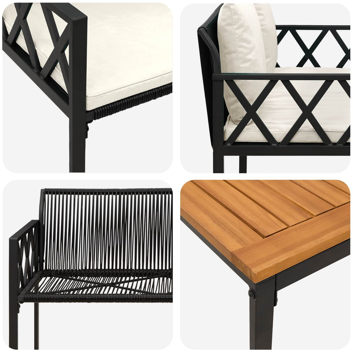Outdoor Furniture Set 4 pcs Black and Cream White Poly Rattan