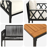 Outdoor Furniture Set 4 pcs Black and Cream White Poly Rattan