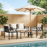 Outdoor Furniture Set 4 pcs Black and Cream White Poly Rattan