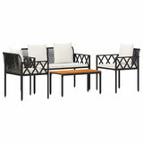 Outdoor Furniture Set 4 pcs Black and Cream White Poly Rattan - Front View