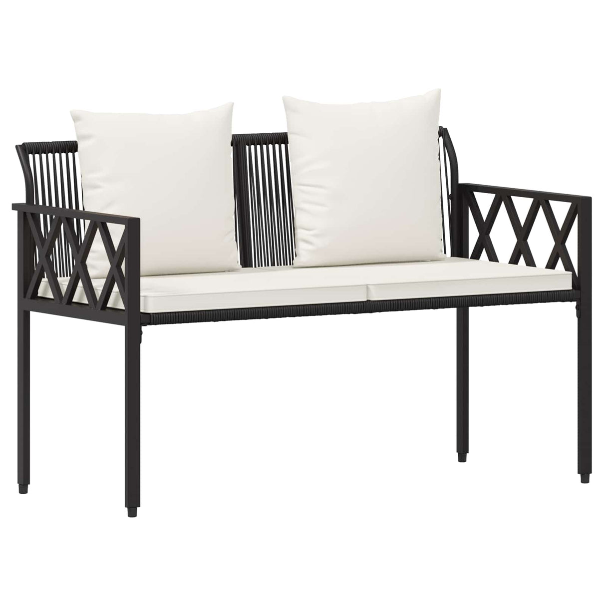 Outdoor Furniture Set 4 pcs Black and Cream White Poly Rattan