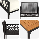 Outdoor Furniture Set 3 pcs Black and Cream White Poly Rattan - Low Angle