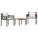 Outdoor Furniture Set 3 pcs Black and Cream White Poly Rattan - Front View