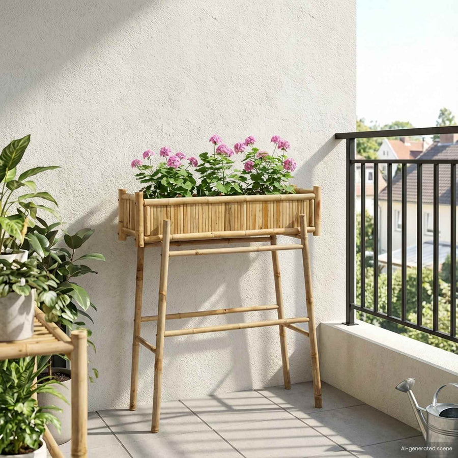 Garden Planter With Holder Natural 100 x 38 x 114 cm Bamboo