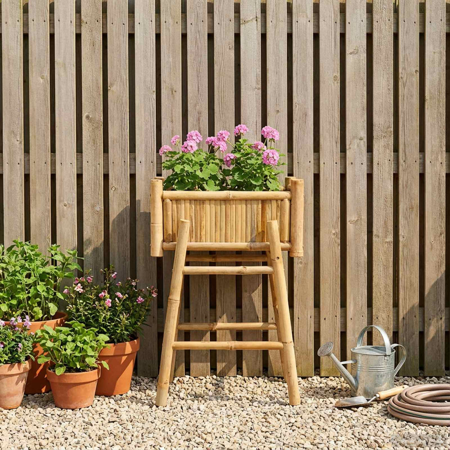 Garden Planter With Holder Natural 50 x 38 x 74 cm Bamboo