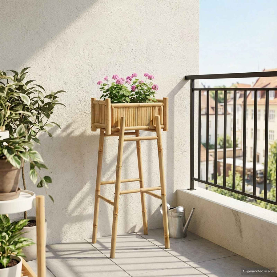 Garden Planter With Holder Natural 50 x 38 x 114 cm Bamboo