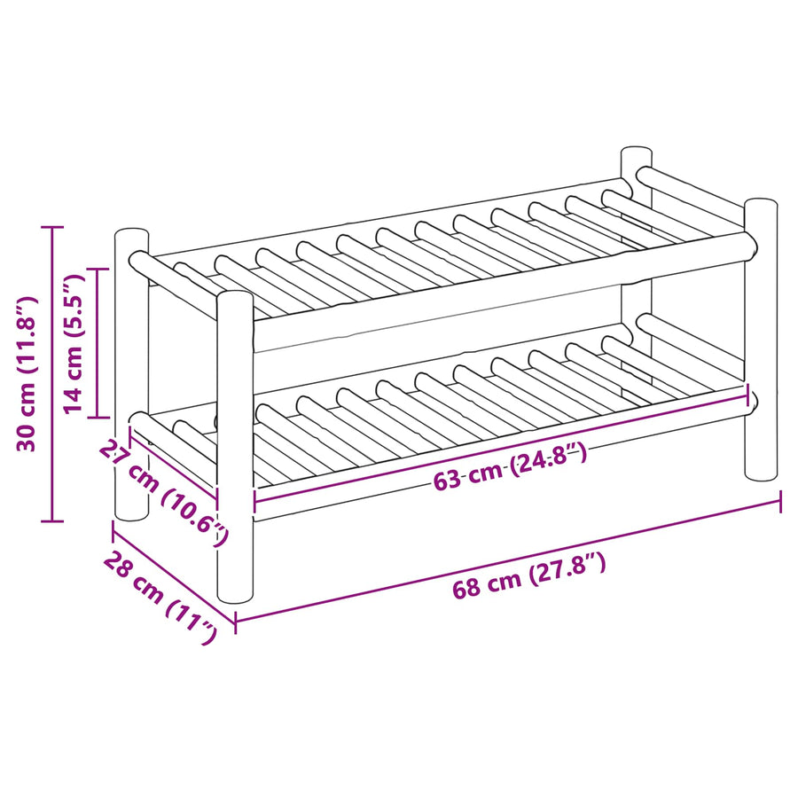 Shoe Rack 68 x 28 x 30 cm Bamboo Natural