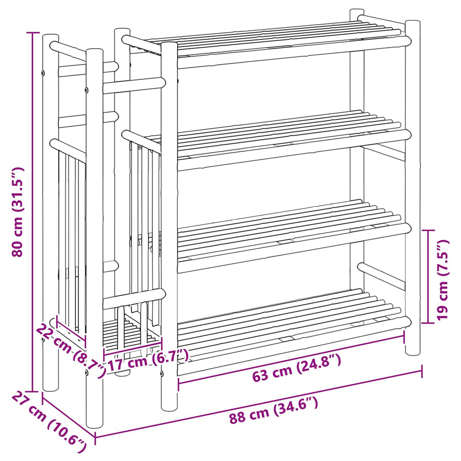 Shoe Rack 88 x 27 x 80 cm Bamboo Natural