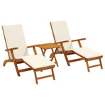 Reclining and Folding Sunlounger 3 pcs Solid Acacia Wood, Foldable