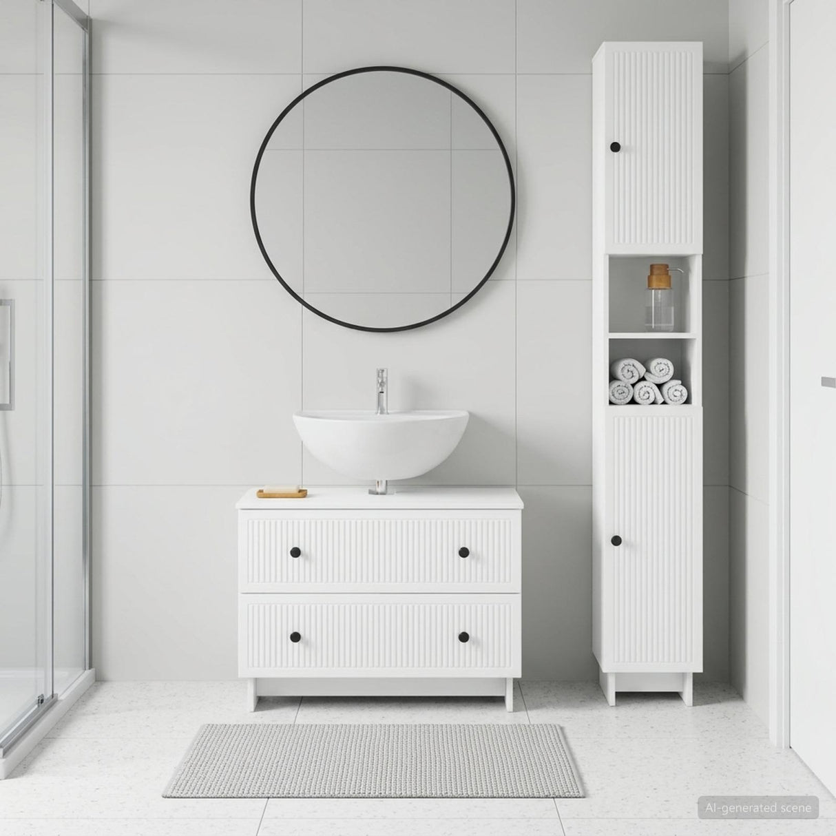 2 Piece Bathroom Cabinet Set EDE White Engineered Wood