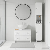 2 Piece Bathroom Cabinet Set EDE White Engineered Wood