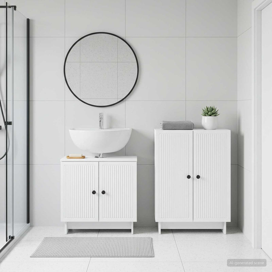 2 Piece Bathroom Cabinet Set UTRECHT White Engineered Wood