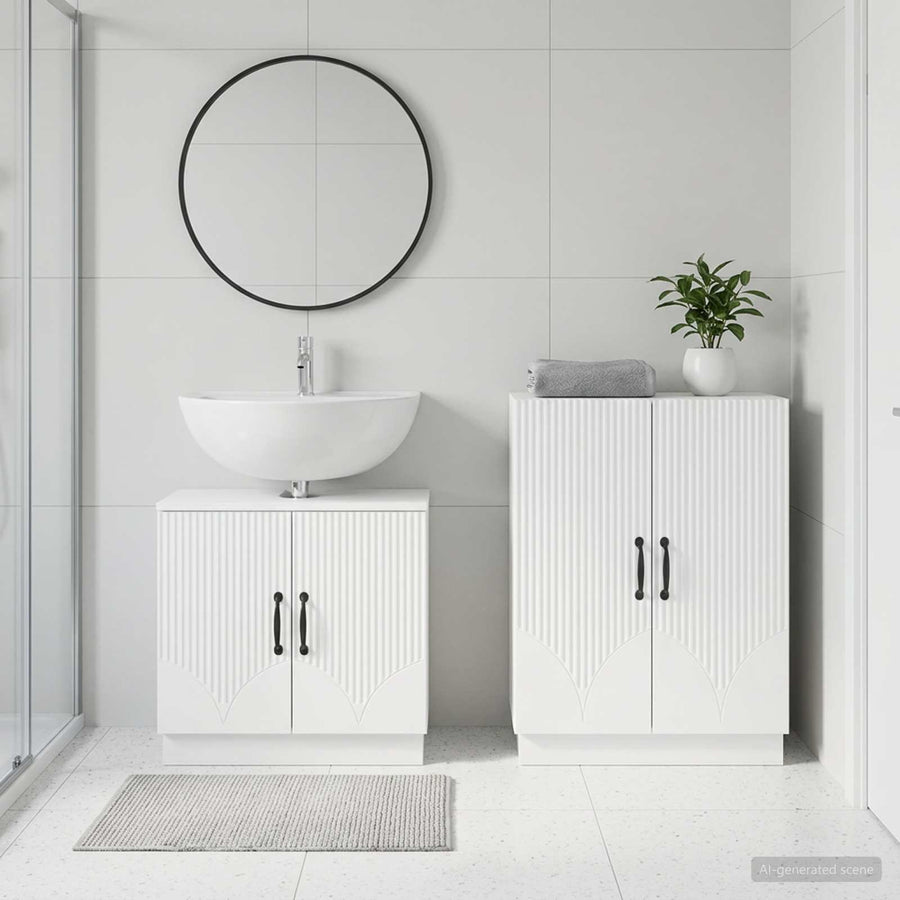 2 Piece Bathroom Cabinet Set HOORN White Engineered Wood