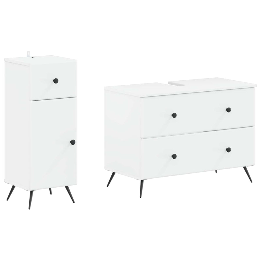 2 Piece Bathroom Cabinet Set BREDA White Engineered Wood