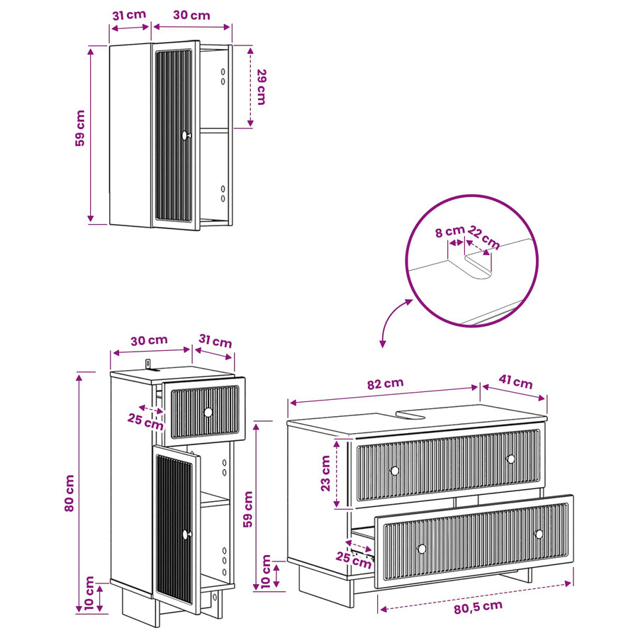 3 Piece Bathroom Cabinet Set EDE White Engineered Wood