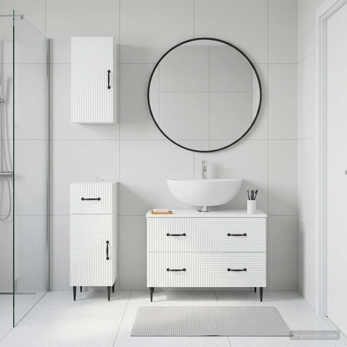 3 Piece Bathroom Cabinet Set HAARLEM White Engineered Wood
