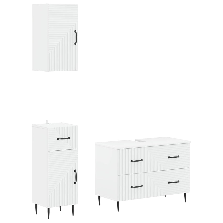 3 Piece Bathroom Cabinet Set HAARLEM White Engineered Wood