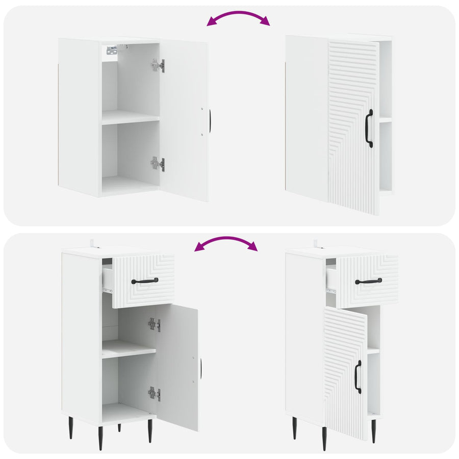 3 Piece Bathroom Cabinet Set HAARLEM White Engineered Wood