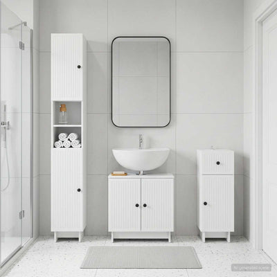 3 Piece Bathroom Cabinet Set EDE White Engineered Wood