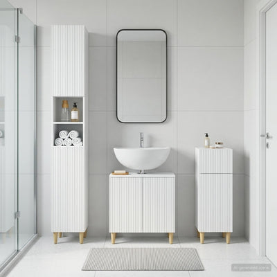 3 Piece Bathroom Cabinet Set ARNHEM White Engineered Wood