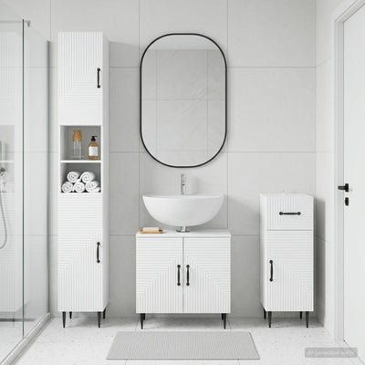 3 Piece Bathroom Cabinet Set HAARLEM White Engineered Wood