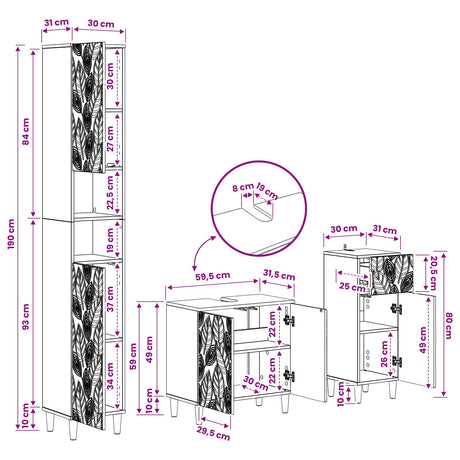 3 Piece Bathroom Cabinet Set DELFT White Engineered Wood, image 9