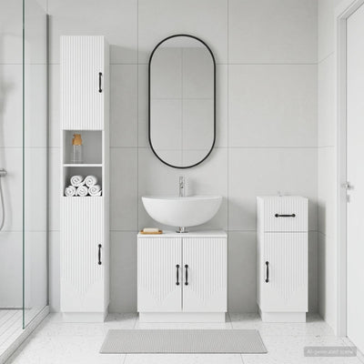 3 Piece Bathroom Cabinet Set HOORN White Engineered Wood