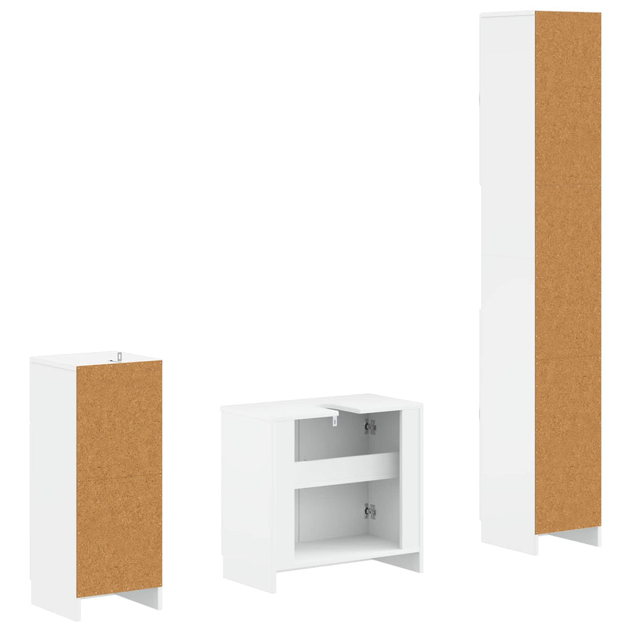 3 Piece Bathroom Cabinet Set UTRECHT White Engineered Wood
