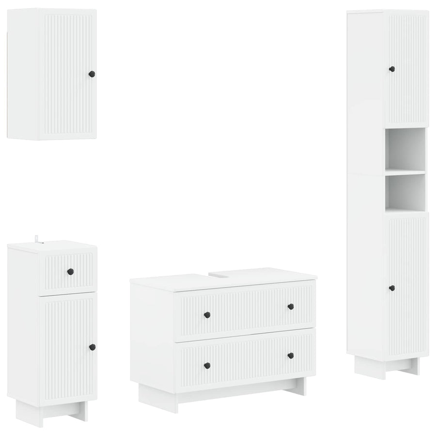 4 Piece Bathroom Cabinet Set EDE White Engineered Wood