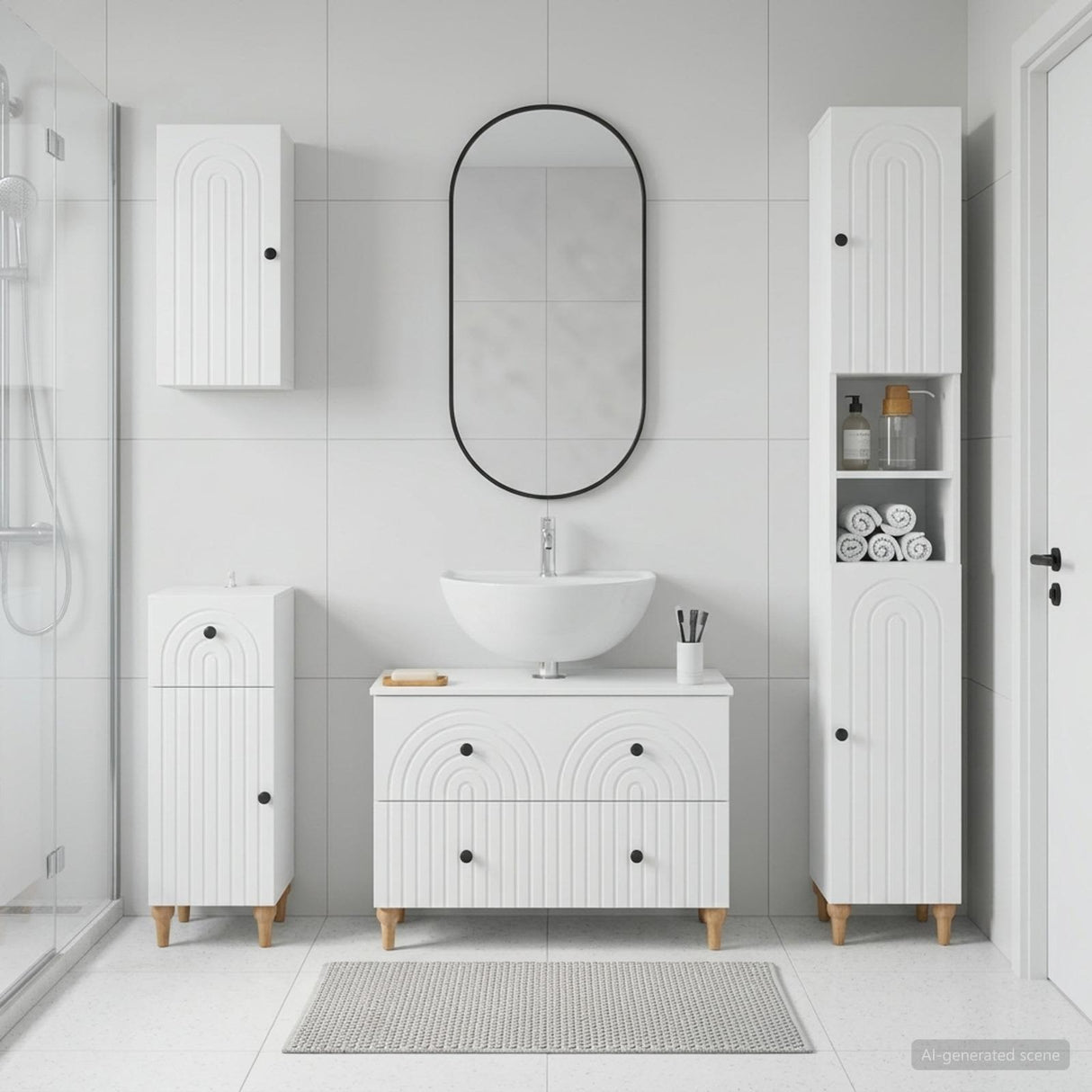 4 Piece Bathroom Cabinet Set ALKMAAR White Engineered Wood