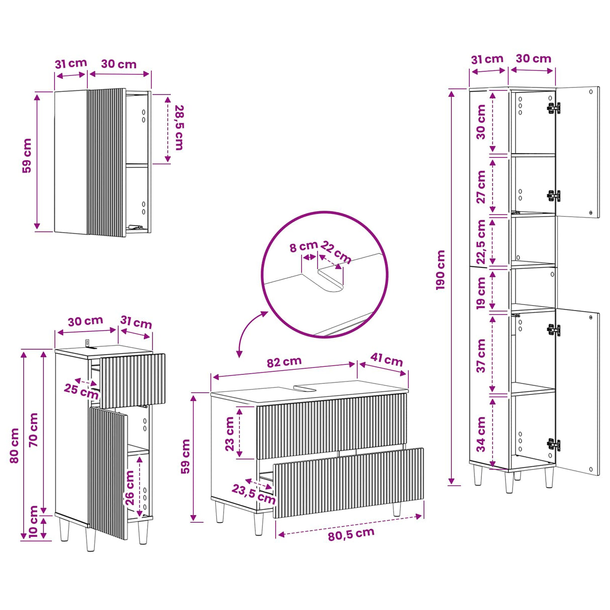 4 Piece Bathroom Cabinet Set ARNHEM White Engineered Wood