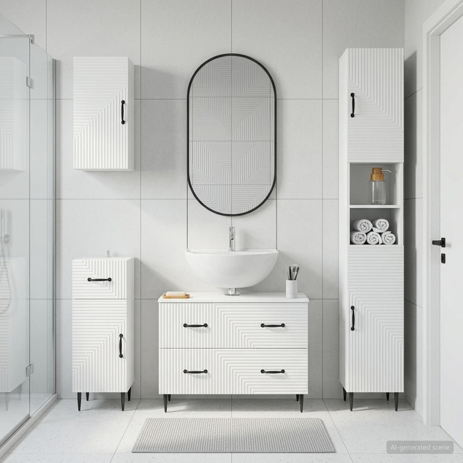 4 Piece Bathroom Cabinet Set HAARLEM White Engineered Wood