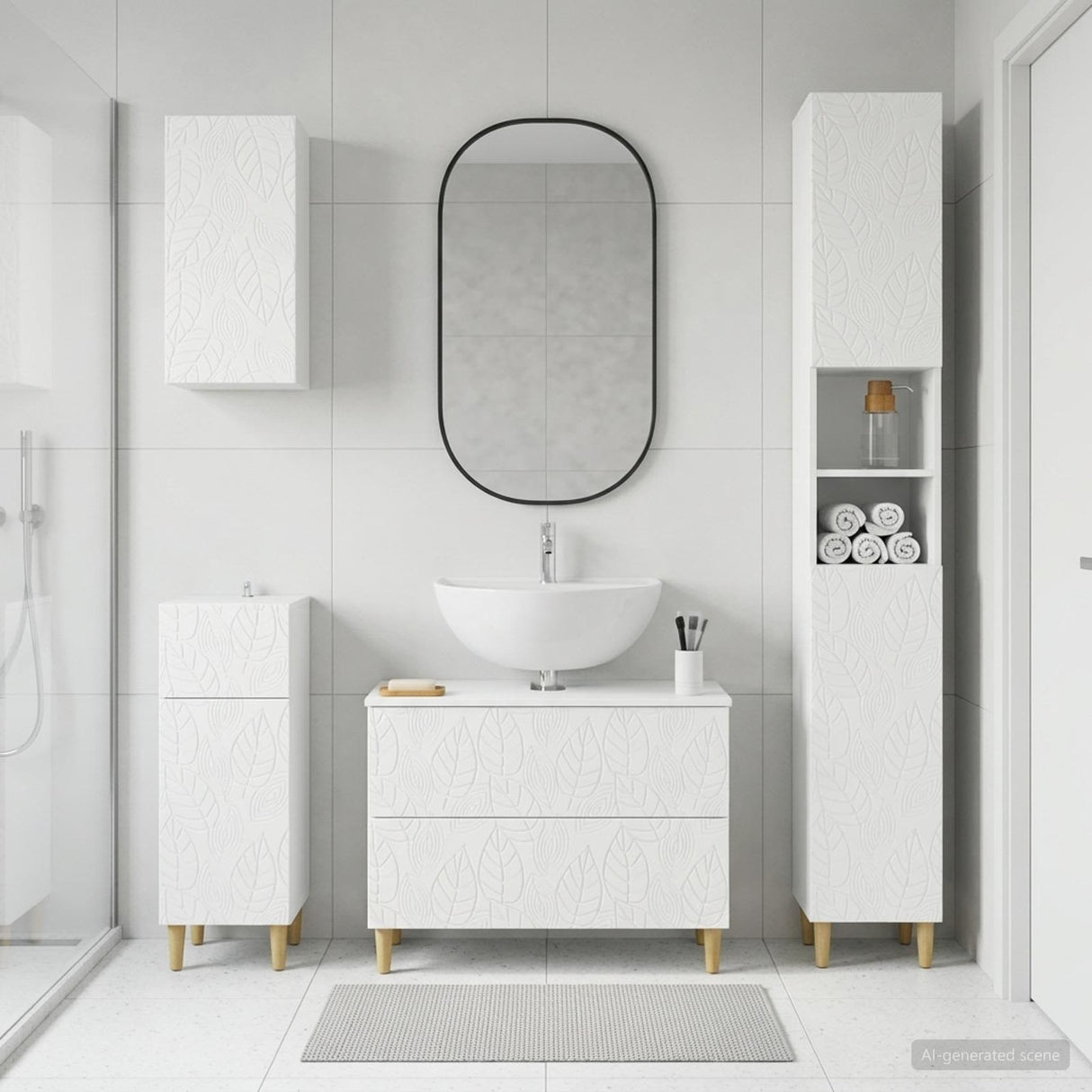 4 Piece Bathroom Cabinet Set DELFT White Engineered Wood