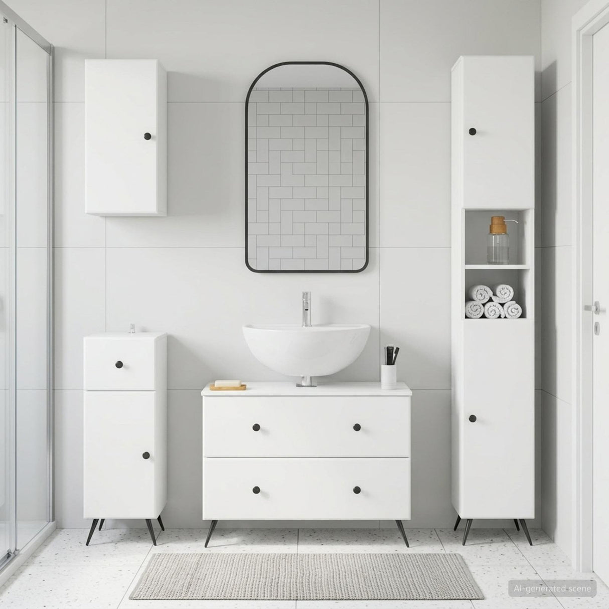4 Piece Bathroom Cabinet Set BREDA White Engineered Wood