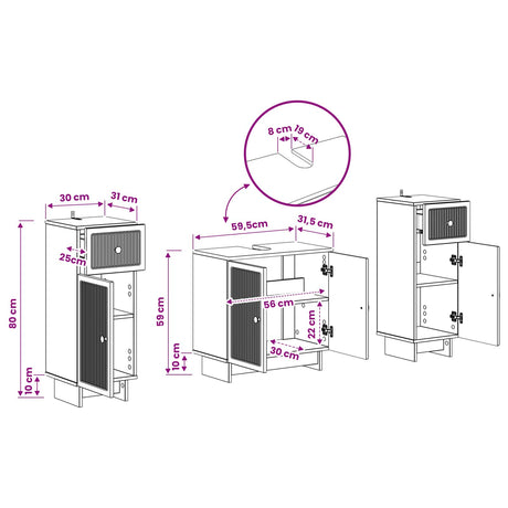3 Piece Bathroom Cabinet Set EDE 3 pcs White 30 x 31 x 80 cm, image 9