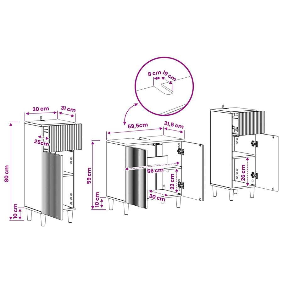 3 Piece Bathroom Cabinet Set ARNHEM 3 pcs White 30 x 31 x 80 cm