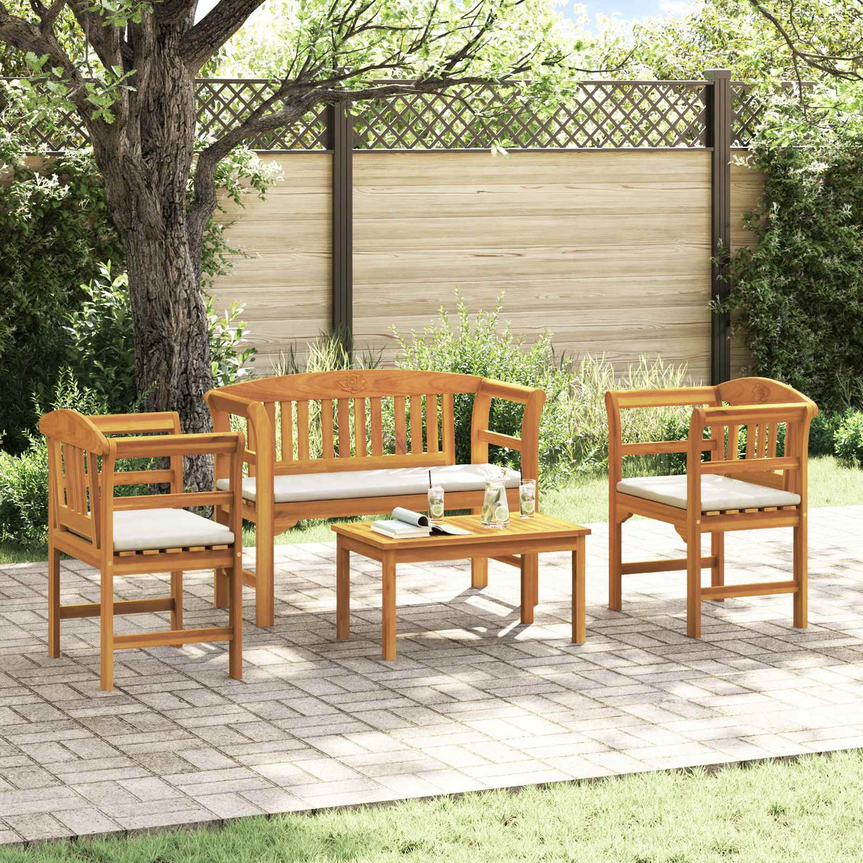 Garden Rose Lounge Set with Cushion 4 pcs Solid Acacia Wood