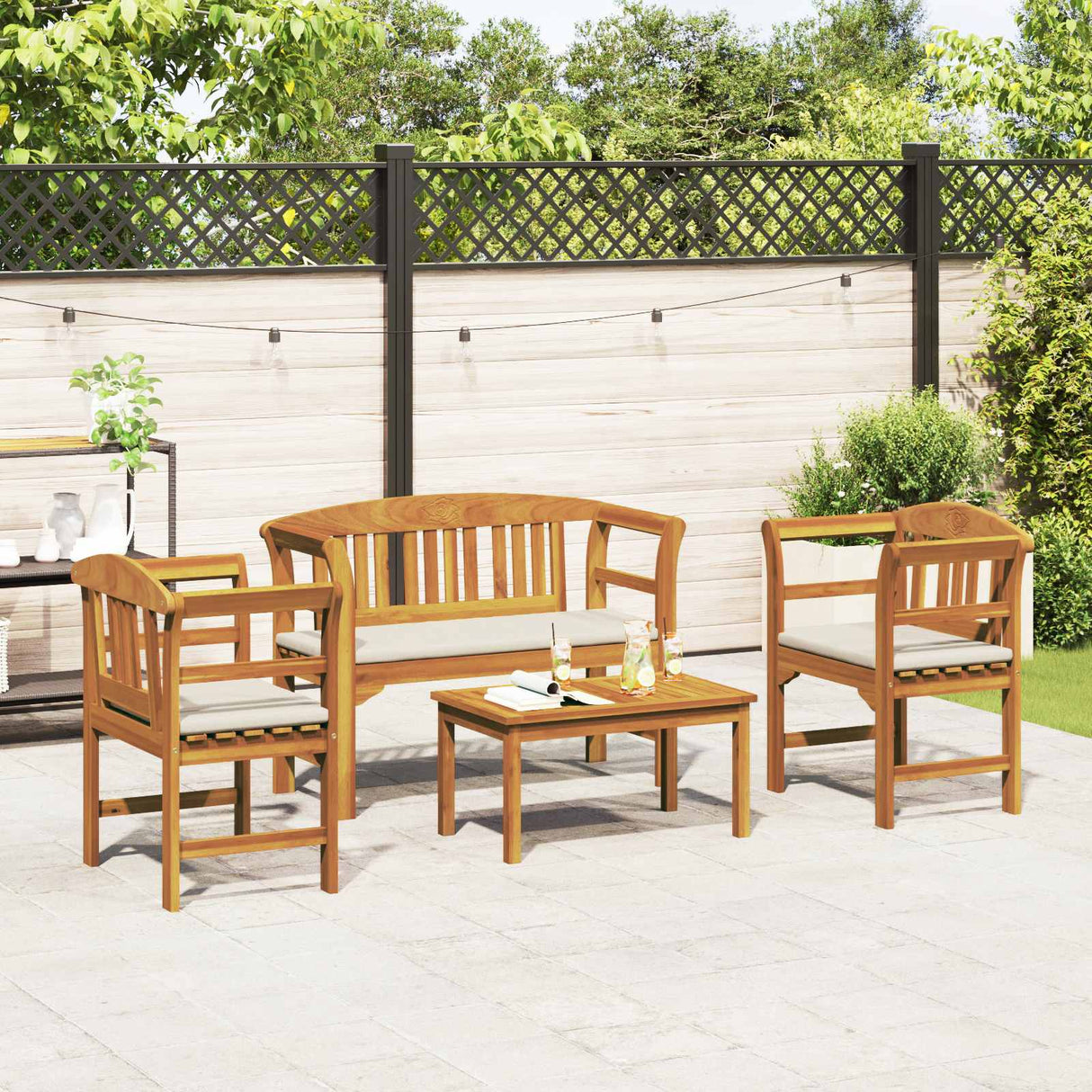 Garden Rose Lounge Set with Cushion 4 pcs Solid Acacia Wood