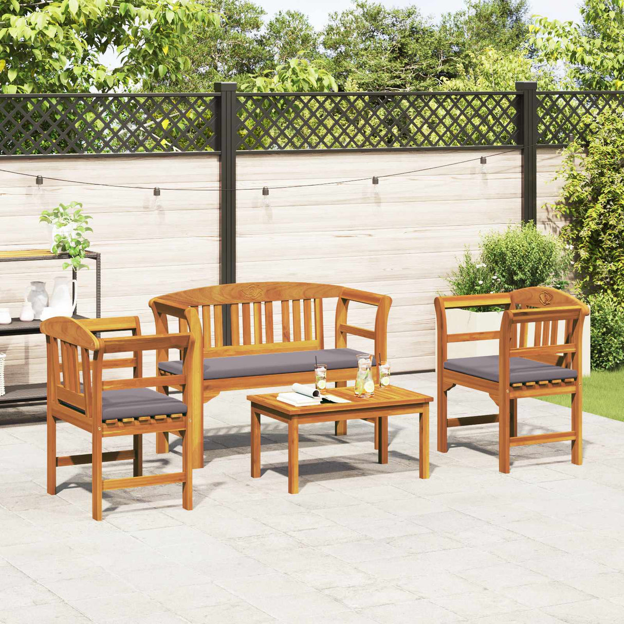 Garden Rose Lounge Set with Cushion 4 pcs Solid Acacia Wood