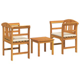 Garden Rose Lounge Set with Cushion 3 pcs Solid Acacia Wood - Front View