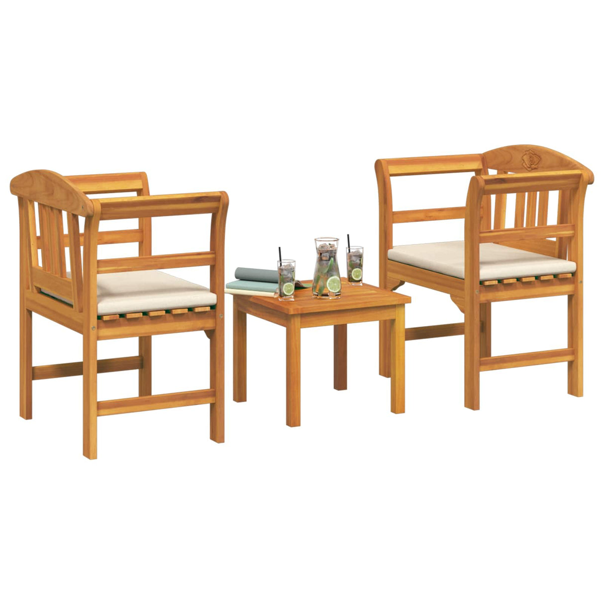 Garden Rose Lounge Set with Cushion 3 pcs Solid Acacia Wood