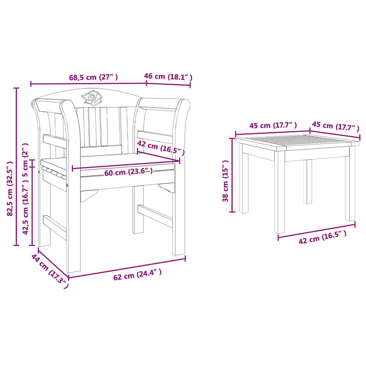 Garden Rose Lounge Set with Cushion 3 pcs Solid Acacia Wood