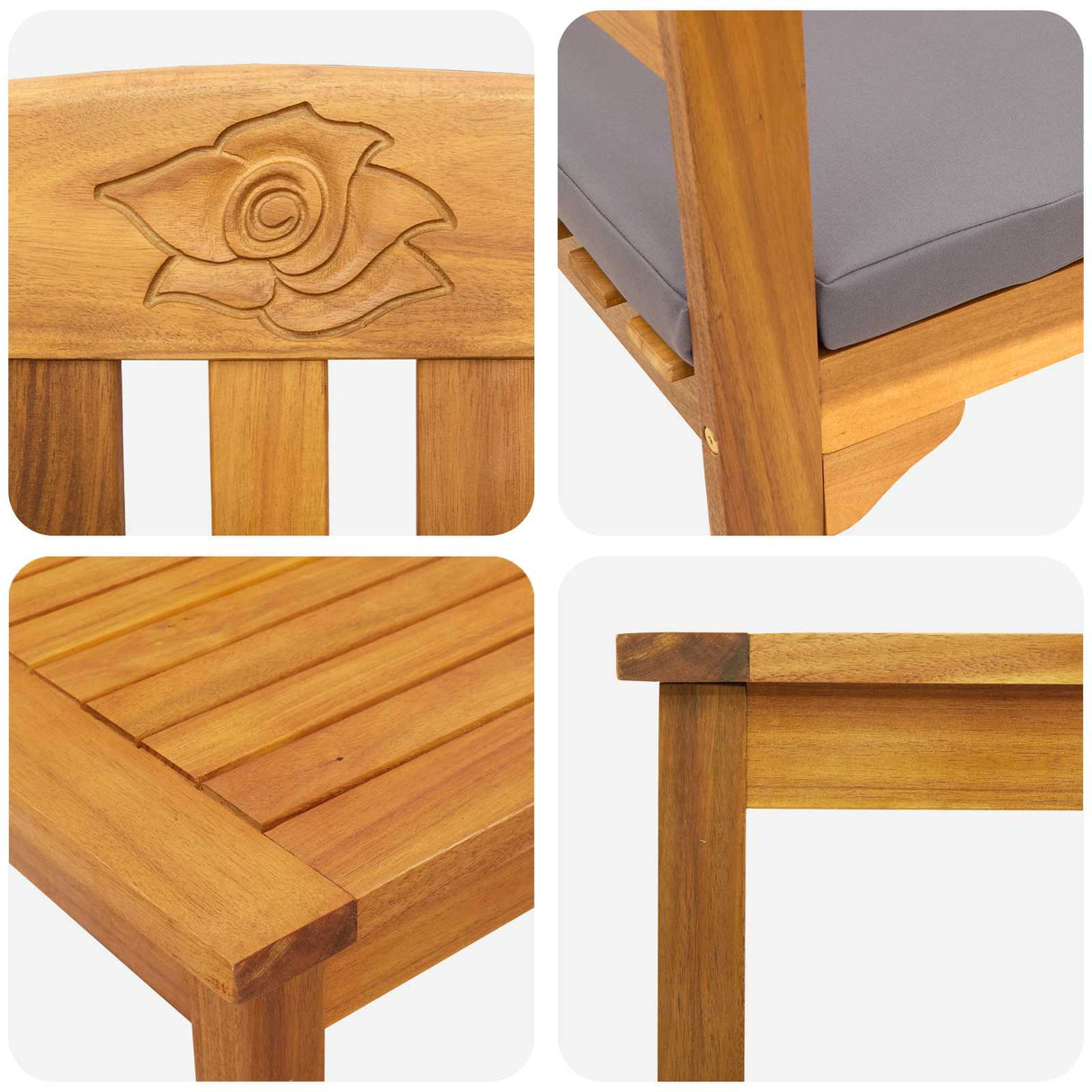 Garden Rose Lounge Set with Cushion 3 pcs Solid Acacia Wood