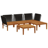 5 pcs Solid Acacia Wood & Rope Natural - Top-Down View
